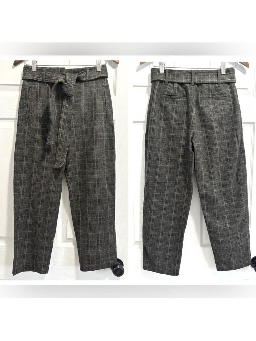 Aritzia Wilfred Jallade Tie Front Plaid Pants Wool Cashmere Blend Trousers Sz 4